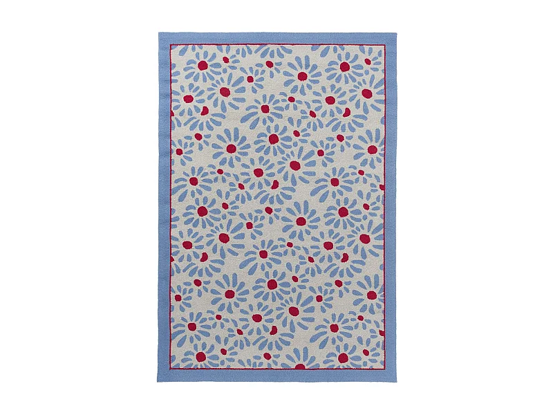 Tapis extérieur 250x350 kilim fait main bleu et rouge DAISY