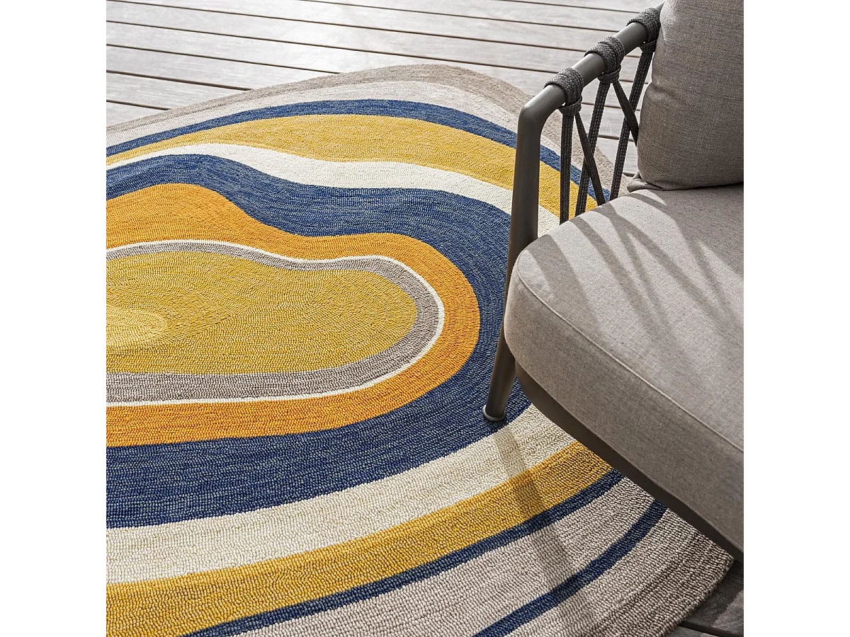 Tapis extérieur 250x350 tissé kilim bleu et gris AURA