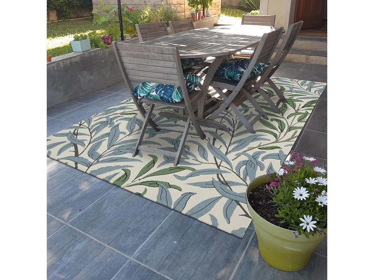 Tapis extérieur 200x280 tissé kilim beige et bleu WILLOW