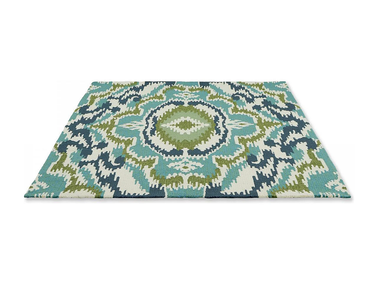 Tapis extérieur 200x280 tissé kilim vert et bleu IXORA