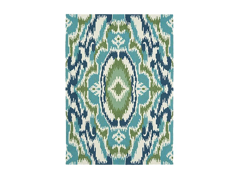 Tapis extérieur 200x280 tissé kilim vert et bleu IXORA