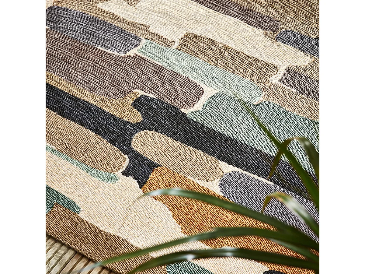 Tapis extérieur 140x200 tissé kilim bleu et beige TRATTINO