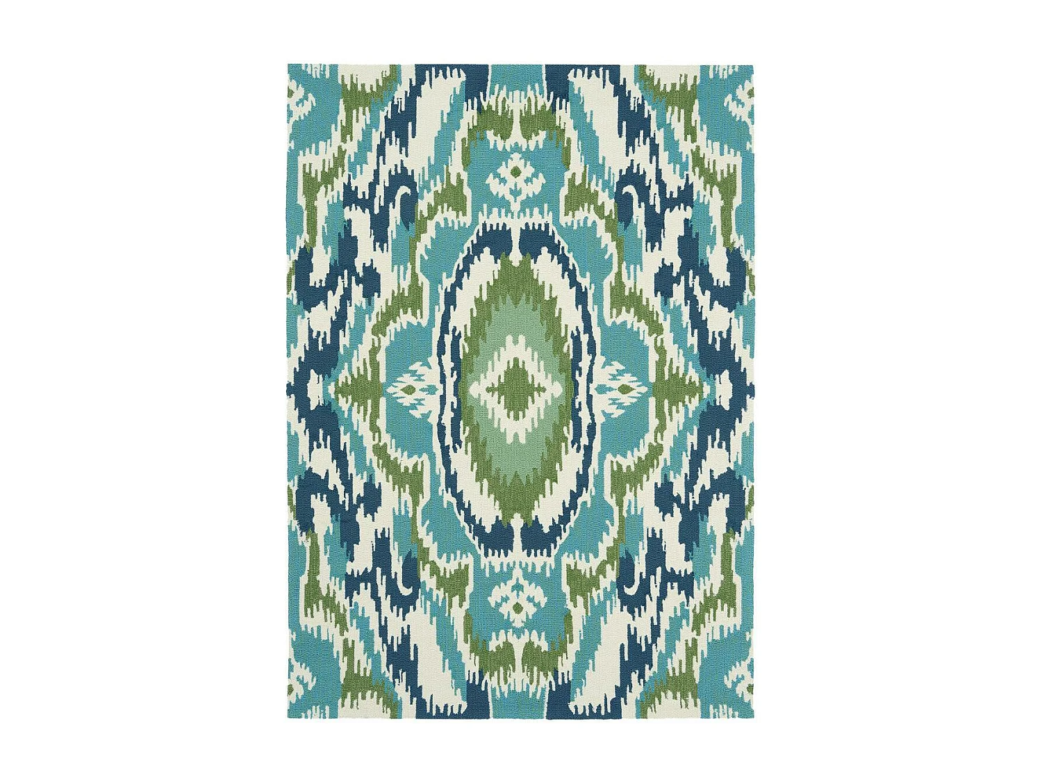 Tapis extérieur 250x350 tissé kilim vert et bleu IXORA