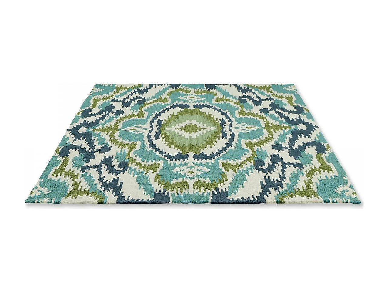 Tapis extérieur 250x350 tissé kilim vert et bleu IXORA
