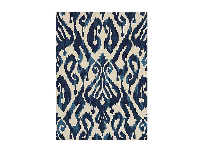 Tapis extérieur 250x350 tissé kilim bleu et beige KASURI