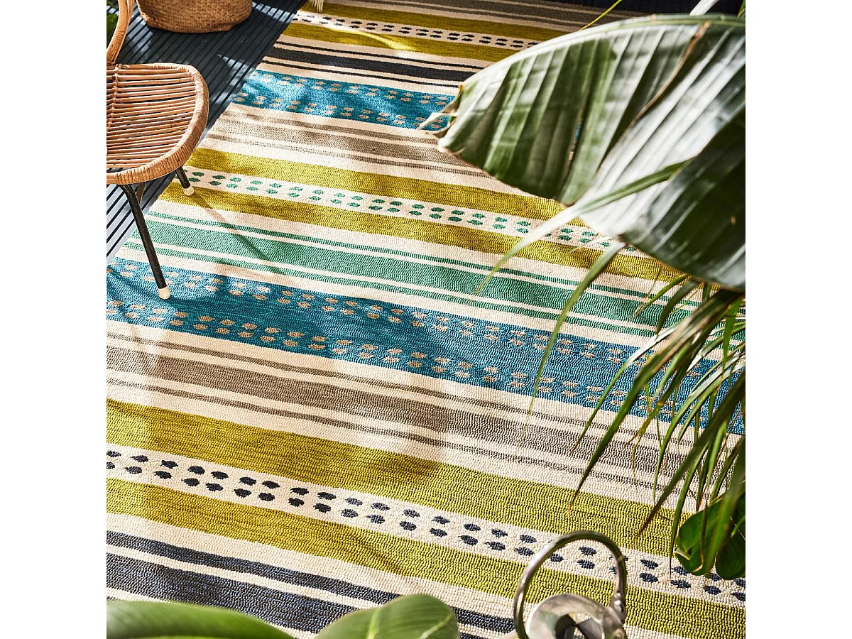 Tapis extérieur 160x230 tissé kilim vert et bleu RIVI