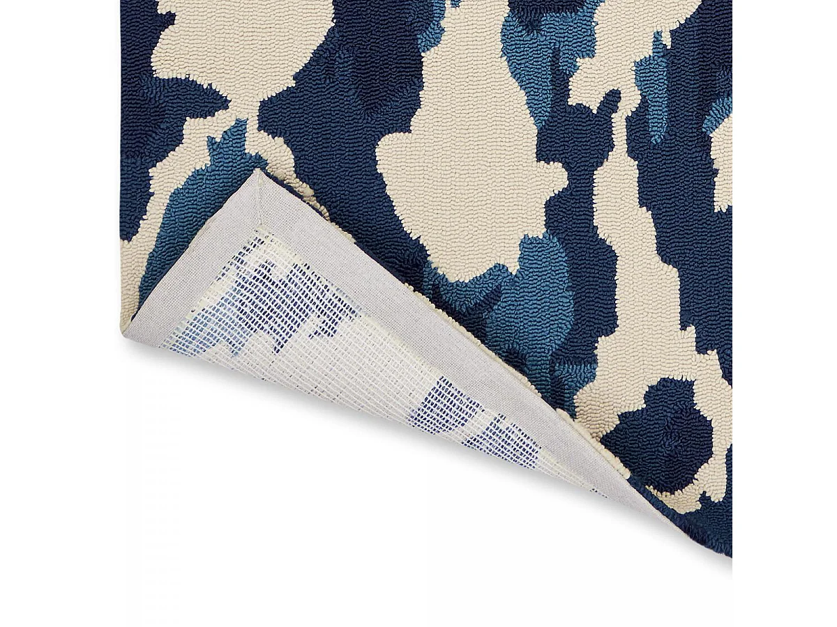 Tapis extérieur 140x200 tissé kilim bleu et beige KASURI