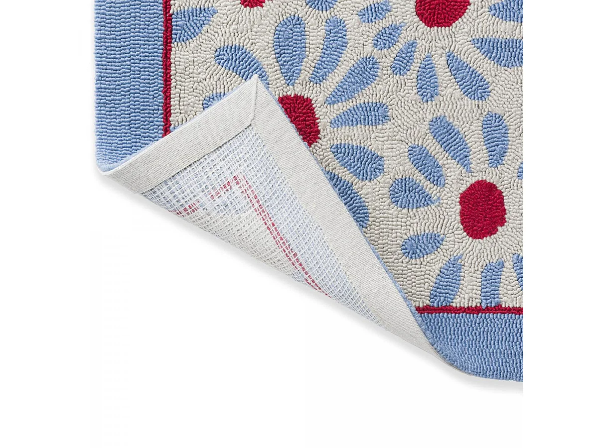 Tapis extérieur 200x280 kilim fait main bleu et rouge DAISY