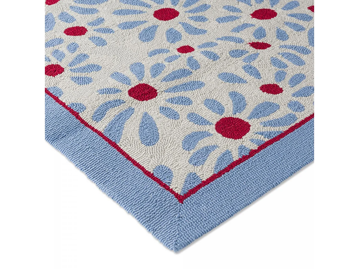 Tapis extérieur 200x280 kilim fait main bleu et rouge DAISY
