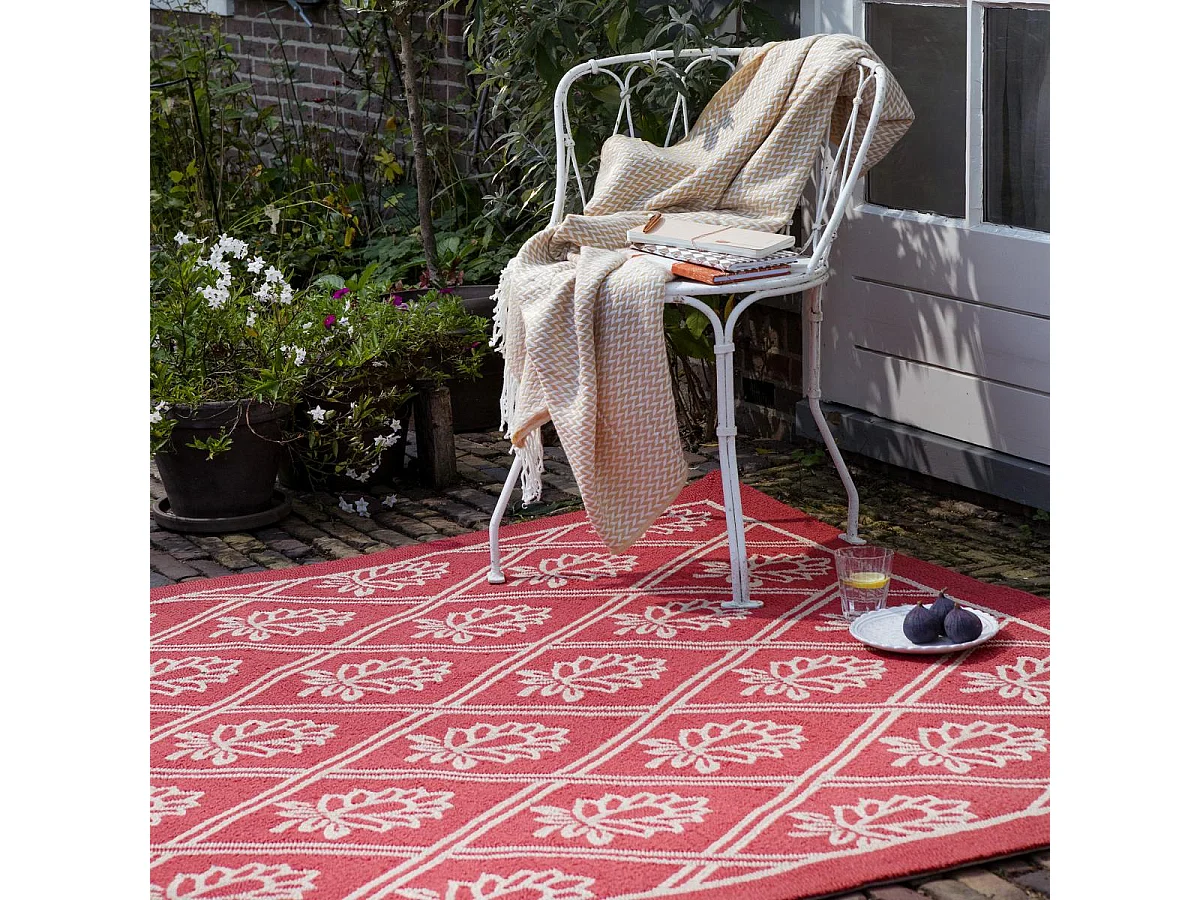 Tapis extérieur 250x350 kilim fait main rouge et blanc PORSTER