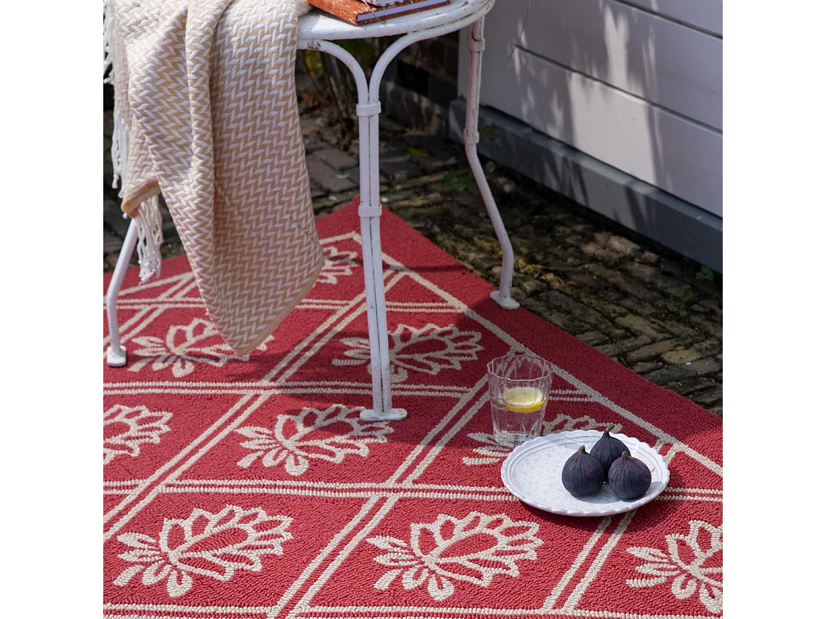 Tapis extérieur 250x350 kilim fait main rouge et blanc PORSTER