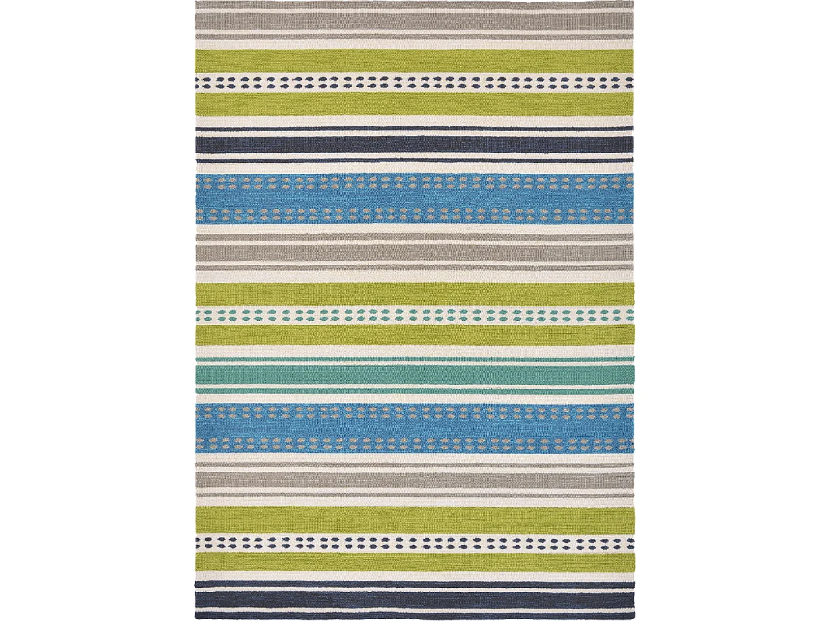 Tapis extérieur 140x200 tissé kilim vert et bleu RIVI