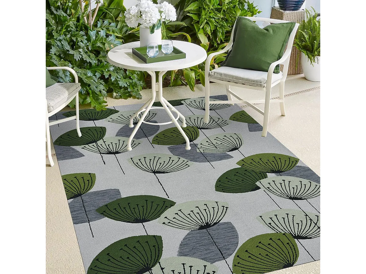 Tapis extérieur 250x350 tissé kilim gris et vert DANDELEXT