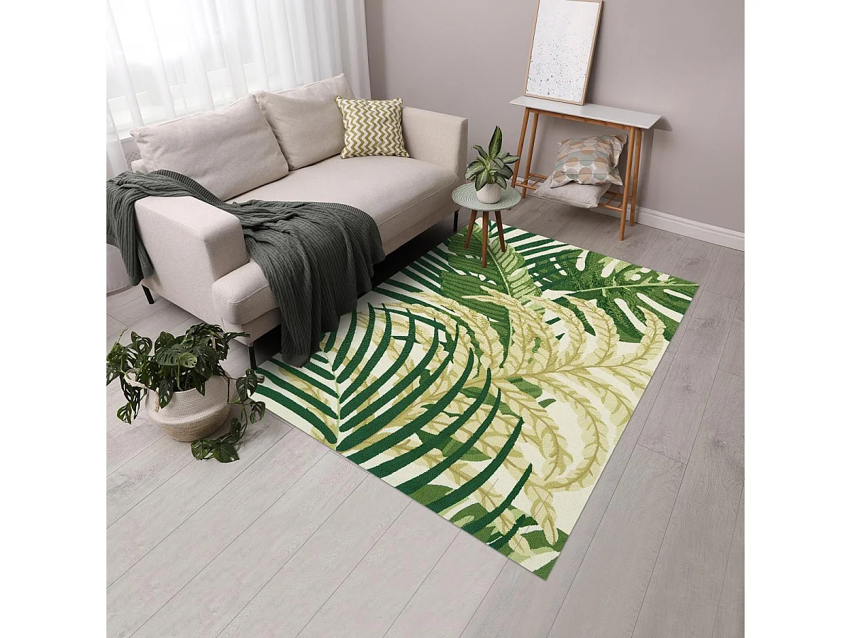 Tapis extérieur 200x280 tissé kilim vert et beige MANILA
