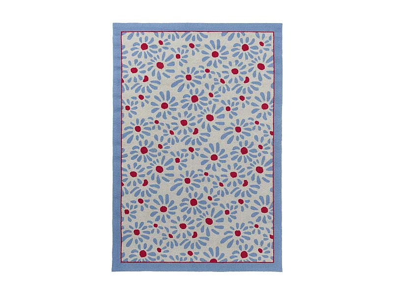 Tapis extérieur 140x200 kilim fait main bleu et rouge DAISY