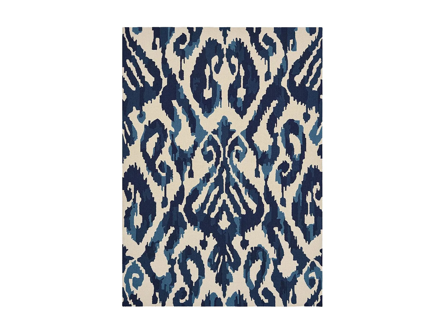 Tapis extérieur 160x230 tissé kilim bleu et beige KASURI