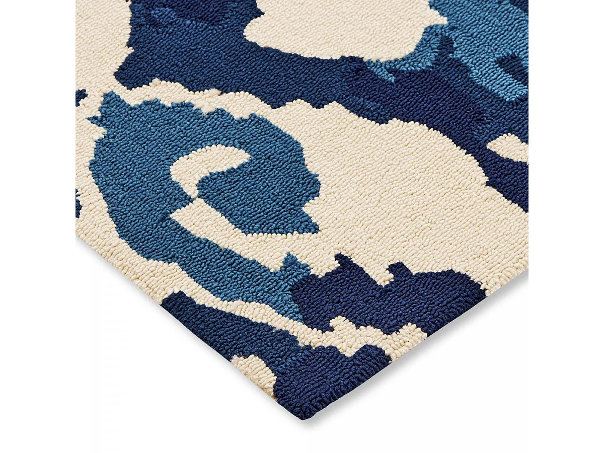 Tapis extérieur 160x230 tissé kilim bleu et beige KASURI