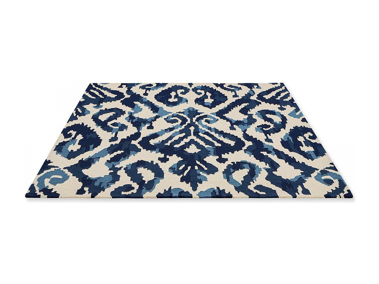 Tapis extérieur 160x230 tissé kilim bleu et beige KASURI