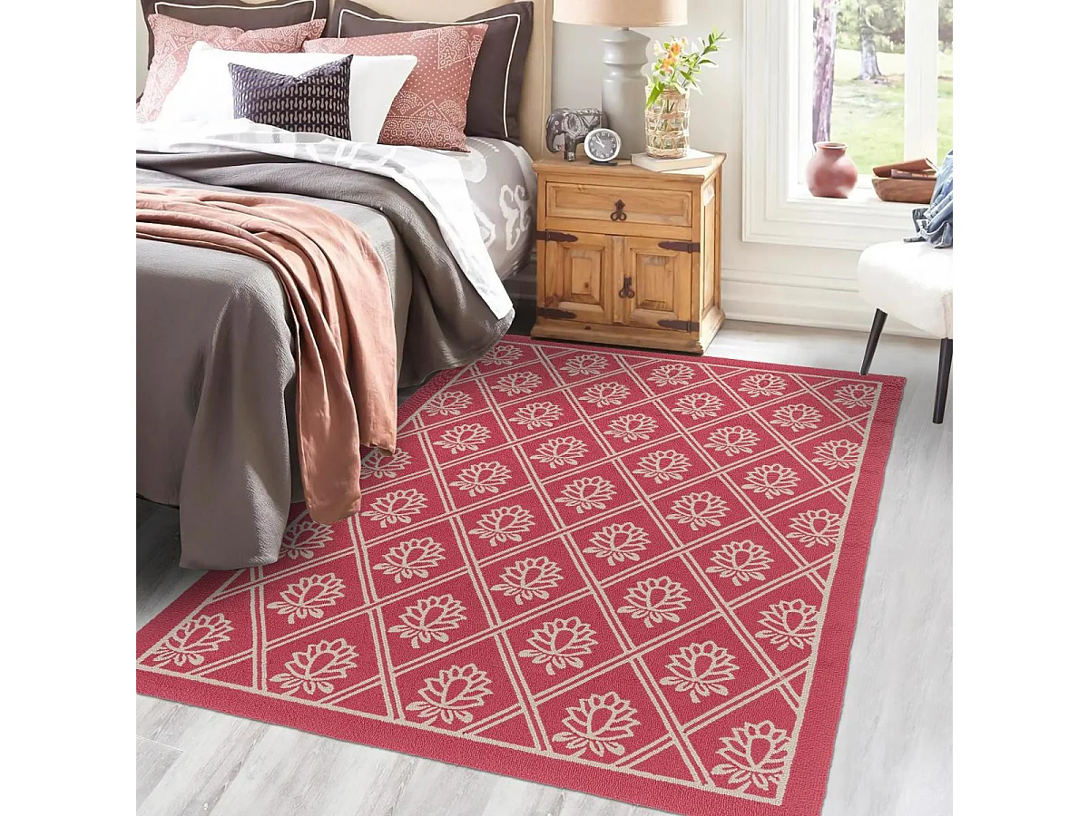 Tapis extérieur 200x280 kilim fait main rouge et blanc PORSTER