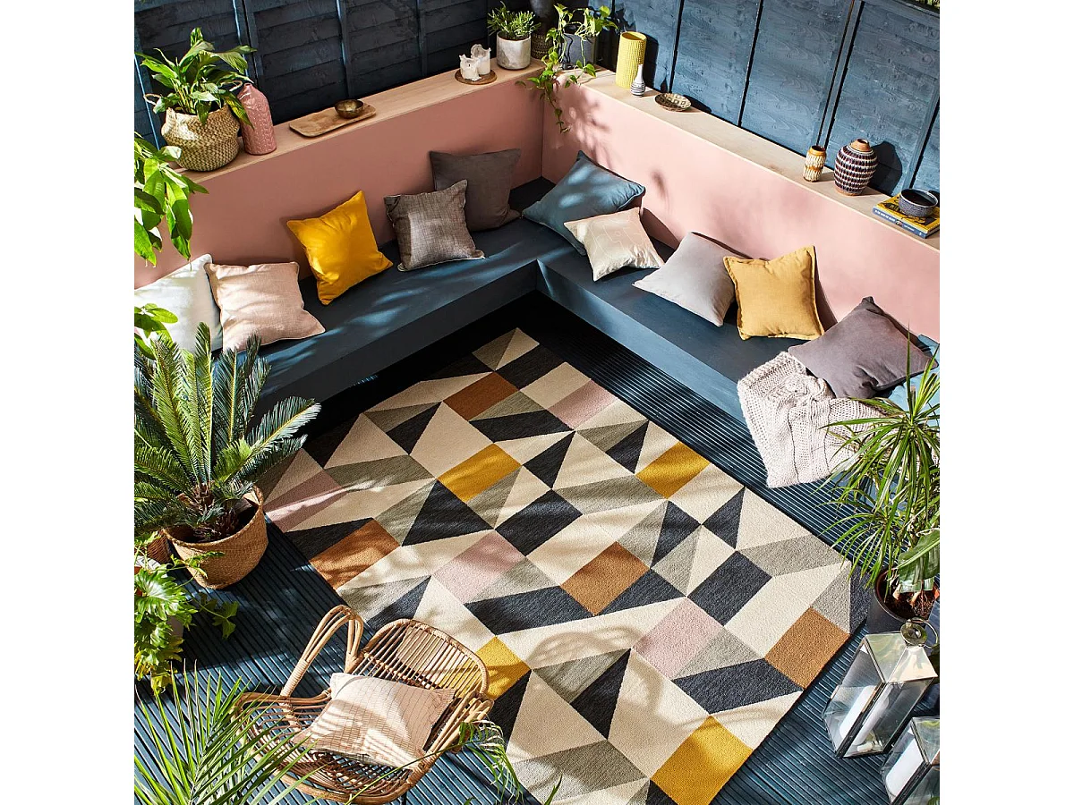 Tapis extérieur 160x230 tissé kilim orange et rose NUEVO