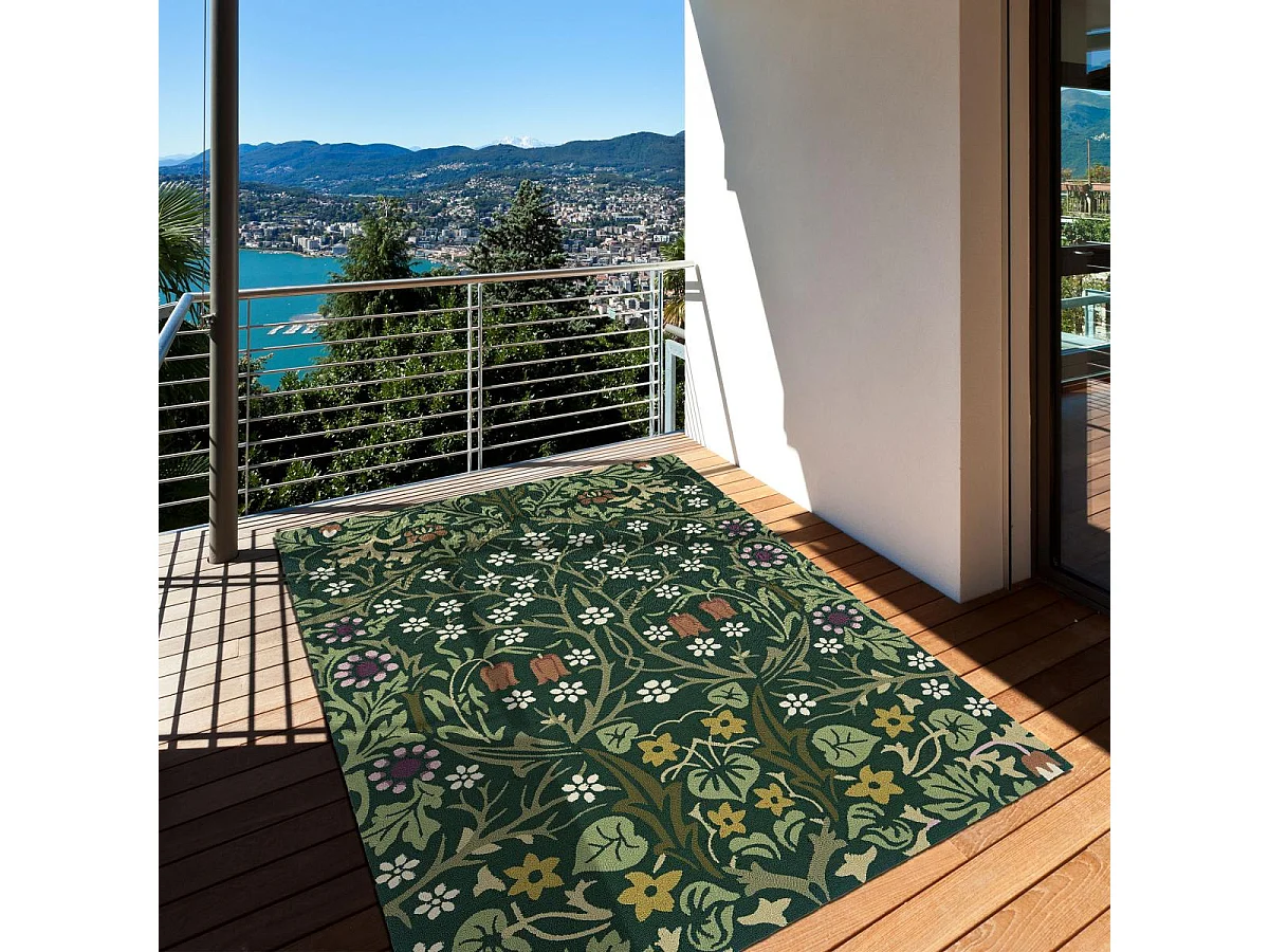 Tapis extérieur 140x200 tissé kilim vert et orange BLAKORN