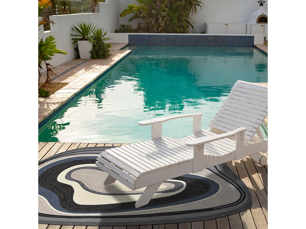 Tapis extérieur 140x200 tissé kilim noir et bleu AURA