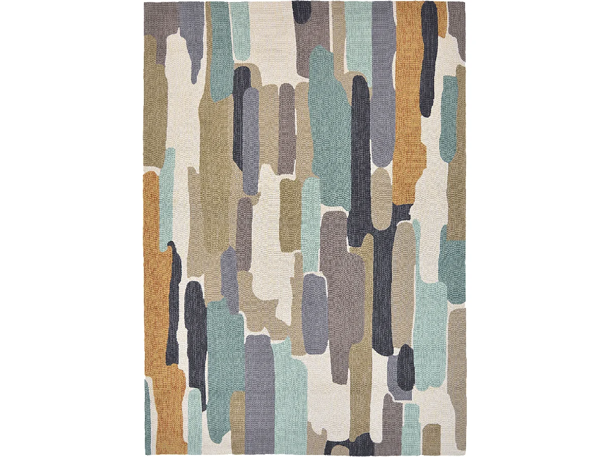 Tapis extérieur 200x280 tissé kilim bleu et beige TRATTINO