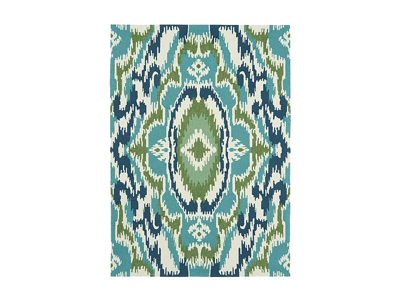 Tapis extérieur 140x200 tissé kilim vert et bleu IXORA