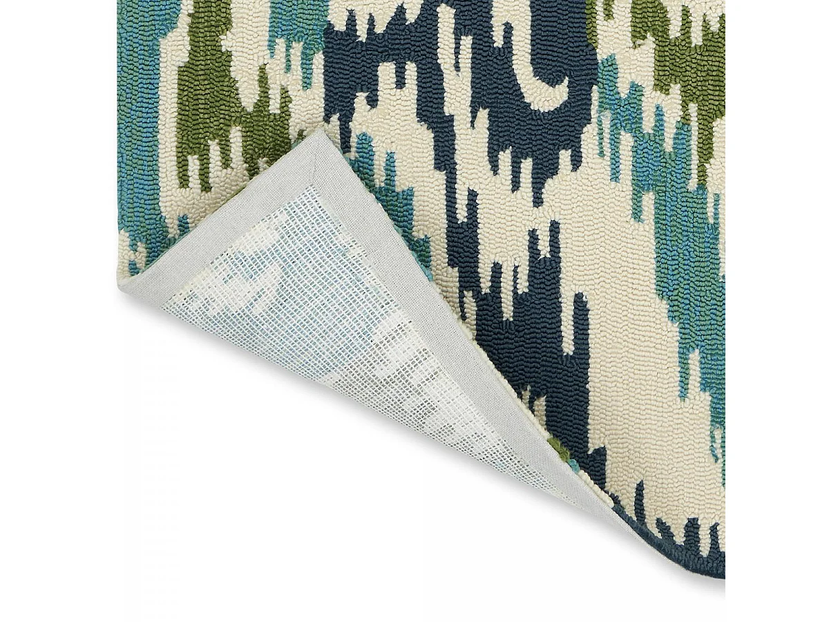 Tapis extérieur 140x200 tissé kilim vert et bleu IXORA