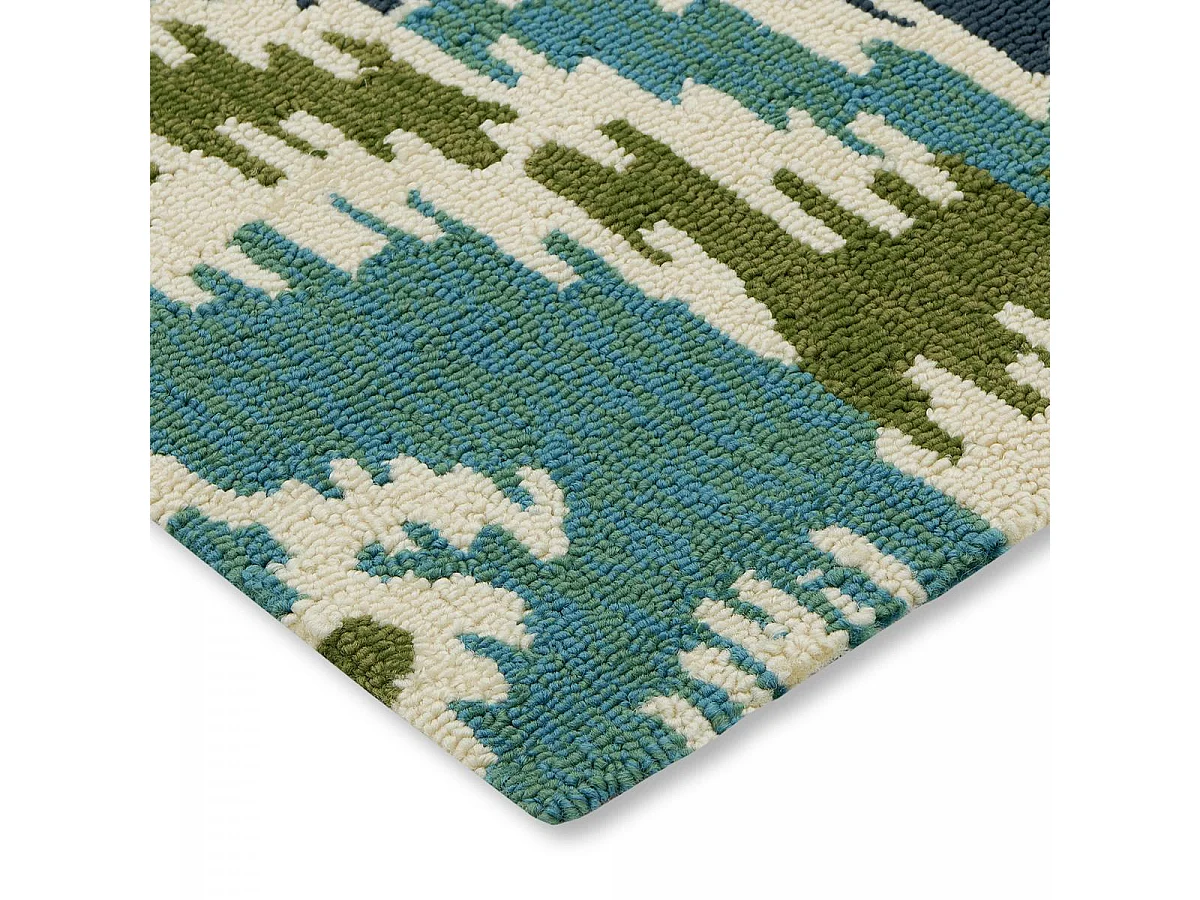 Tapis extérieur 140x200 tissé kilim vert et bleu IXORA