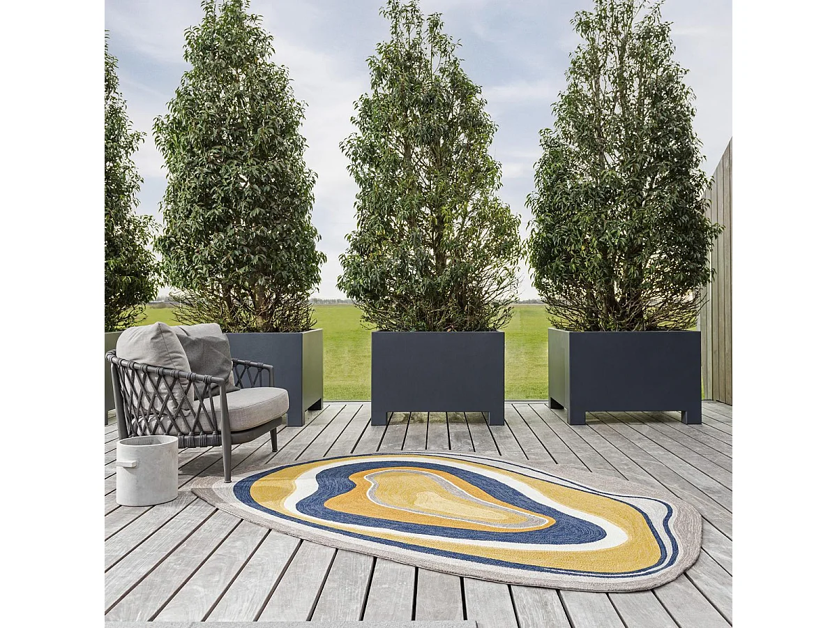 Tapis extérieur 160x230 tissé kilim bleu et gris AURA