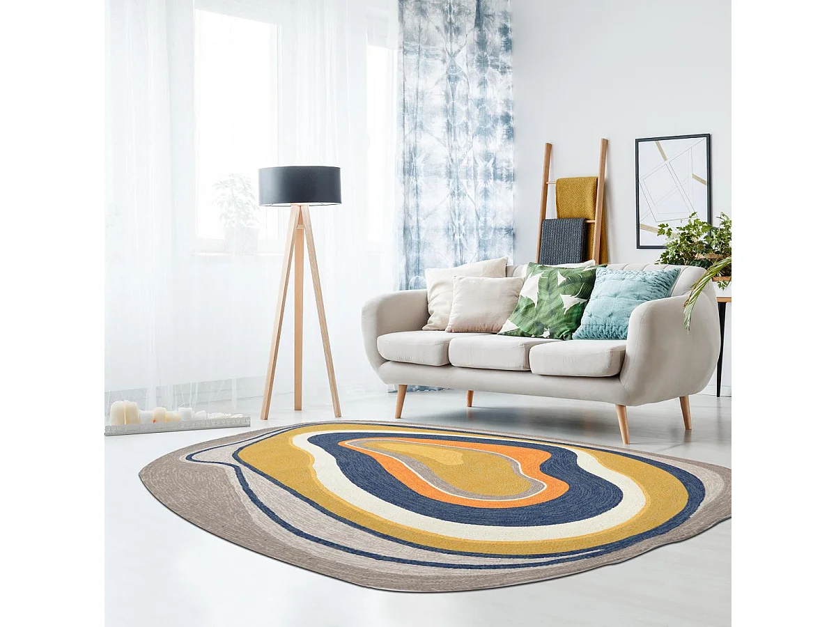 Tapis extérieur 160x230 tissé kilim bleu et gris AURA