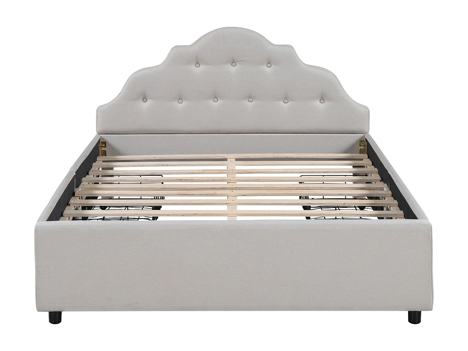 Lit capitonné 140 x 200 cm avec 4 tiroirs et tête de lit, rembourré en lin, sans matelas, beige