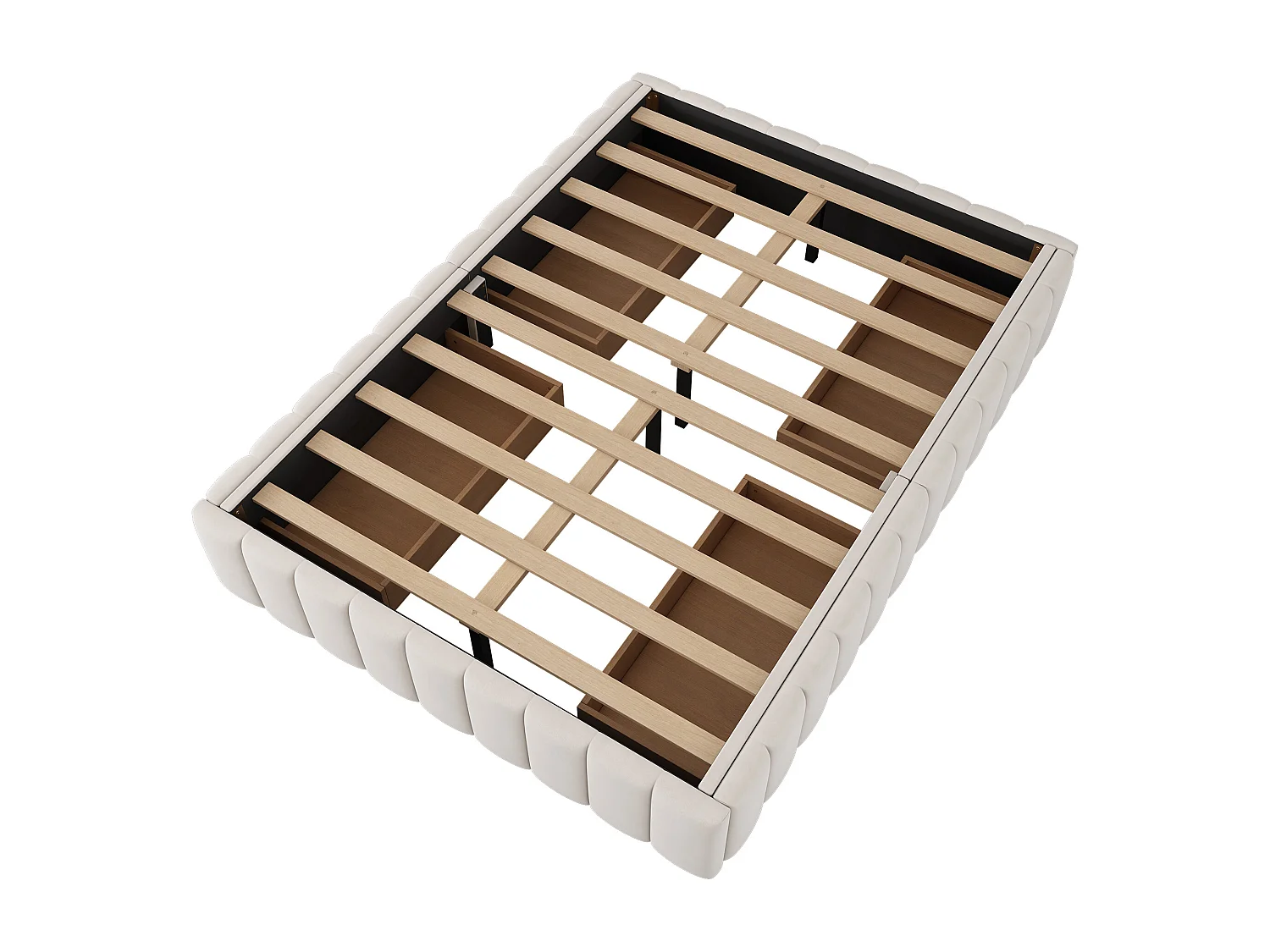 Gestoffeerd bed 140 x 200 cm met 4 lades - zonder hoofdbord - fluweel - beige