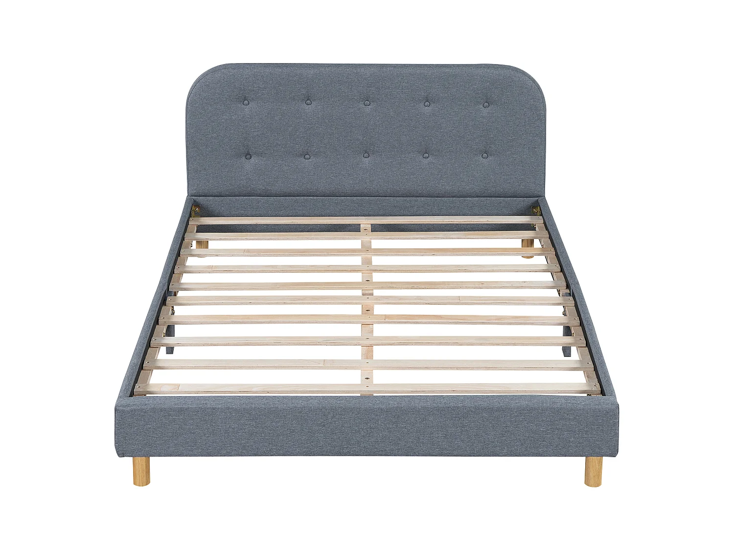 Lit adulte 140 x 200 cm avec tête de lit, rembourré en lin, sans matelas, gris