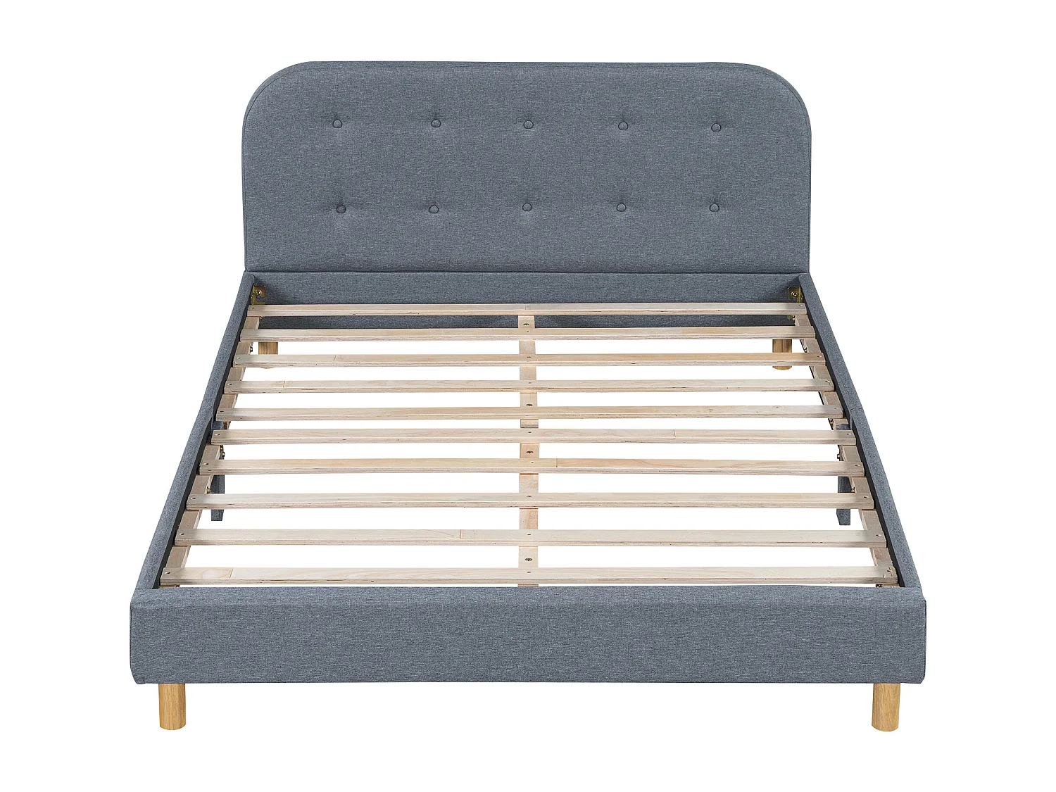 Lit adulte 140 x 200 cm avec tête de lit, rembourré en lin, sans matelas, gris