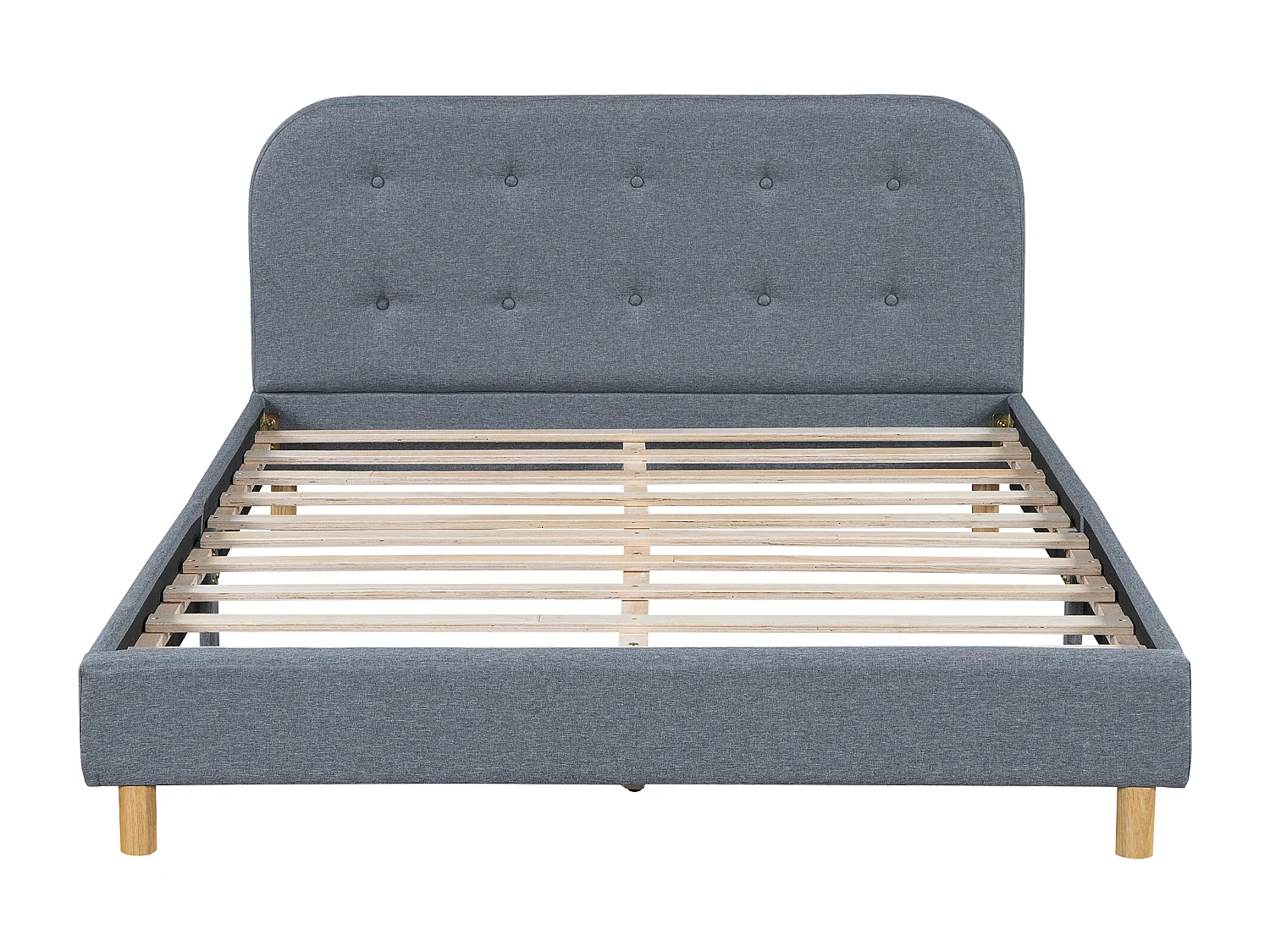 Lit adulte 140 x 200 cm avec tête de lit, rembourré en lin, sans matelas, gris
