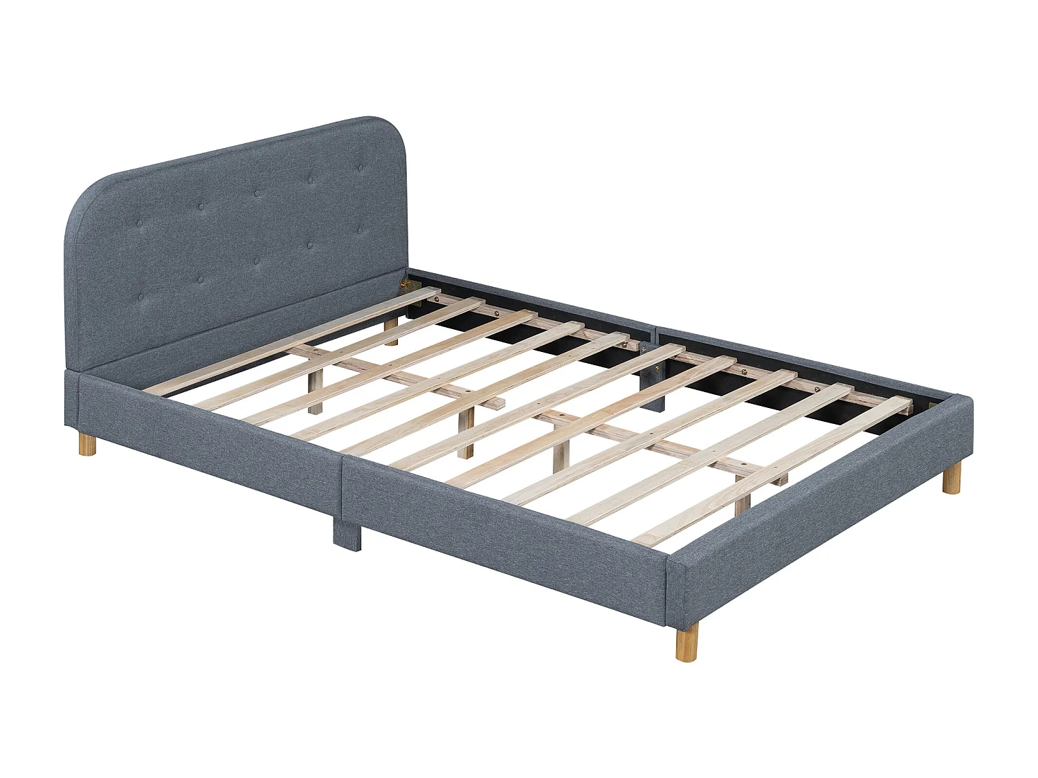 Lit adulte 140 x 200 cm avec tête de lit, rembourré en lin, sans matelas, gris