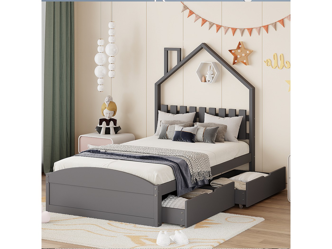 Letto Singolo A Scomparsa Per Bambini Con Unicorno | 90x200 Cm Con Cassetti | Viola E Morbido