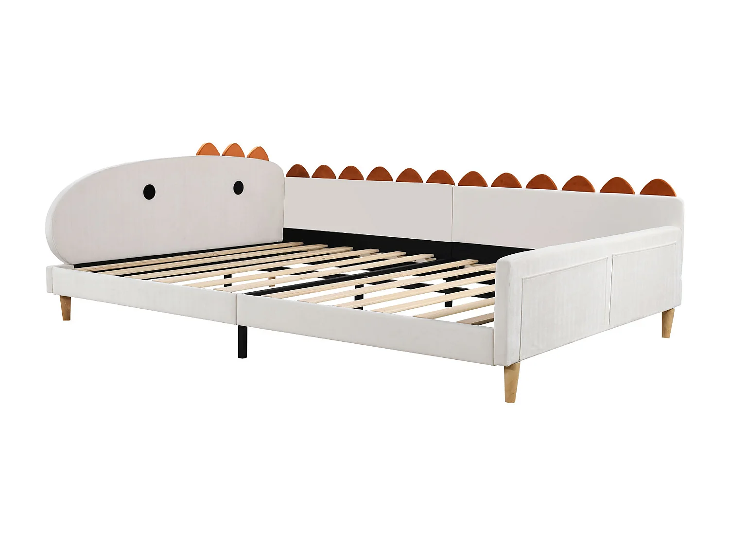 Gestoffeerd bed 140 x 200 cm met dinosaurusvormig hoofdeinde - stof fluweel - beige
