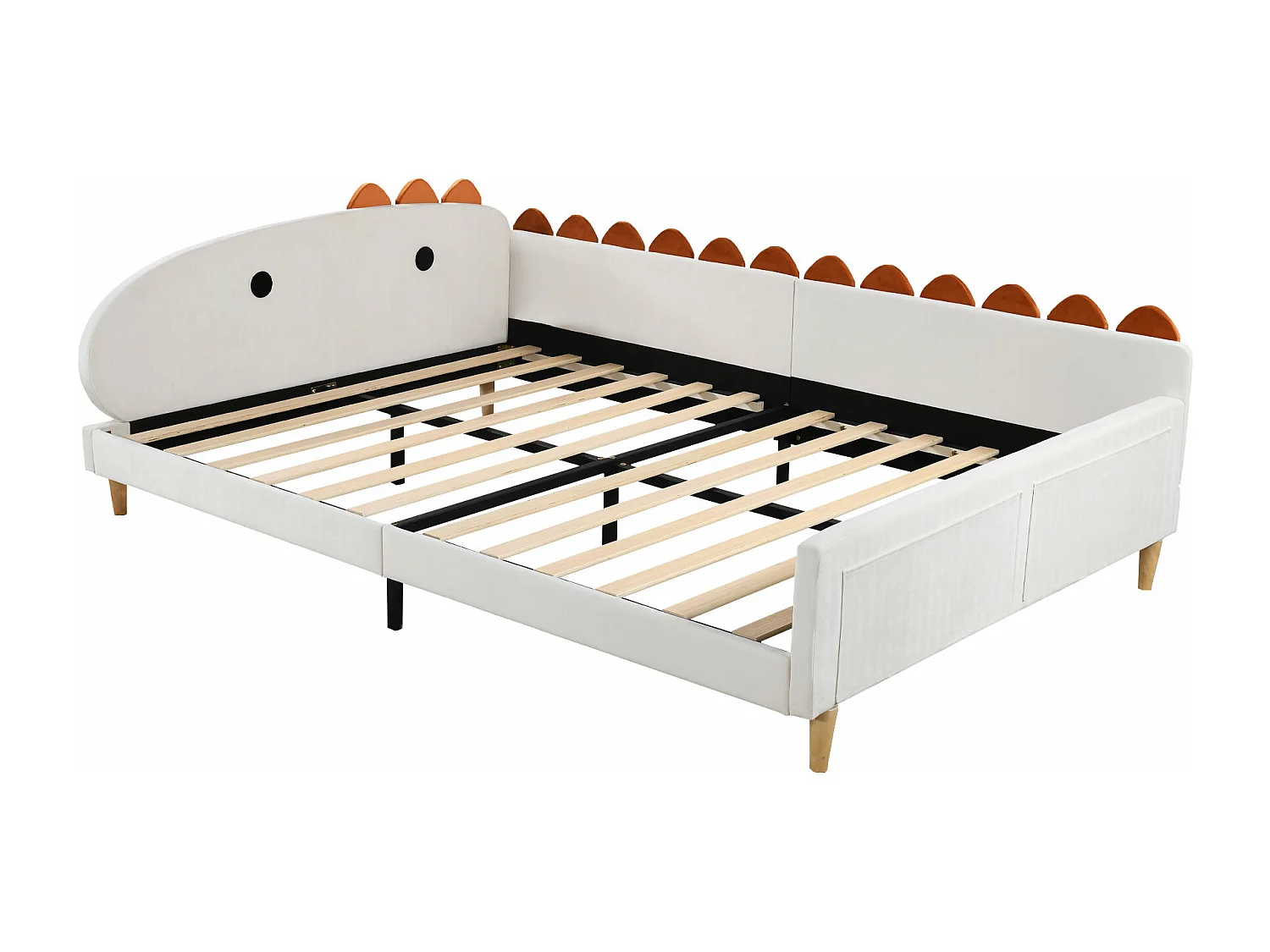 Gestoffeerd bed 140 x 200 cm met dinosaurusvormig hoofdeinde - stof fluweel - beige