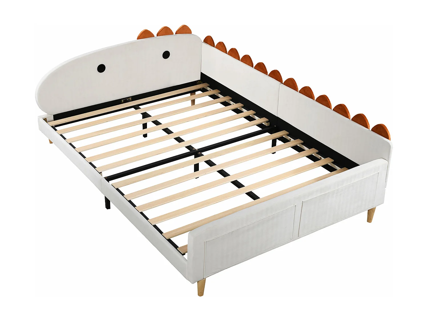 Gestoffeerd bed 140 x 200 cm met dinosaurusvormig hoofdeinde - stof fluweel - beige