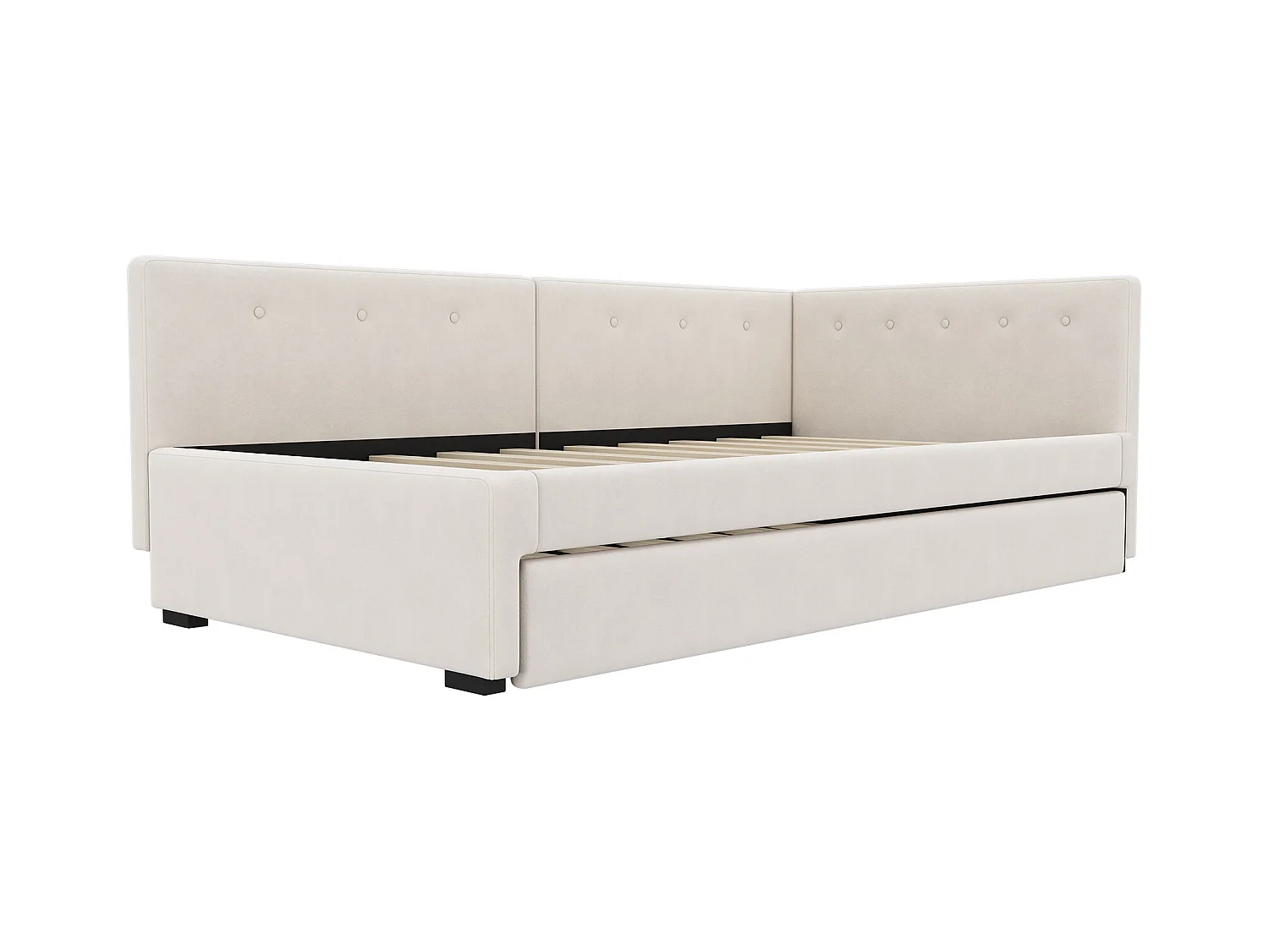 Ausziehbett - 90 x 200 cm + 90 x 190 cm - mit Kopfteil - Samt - beige