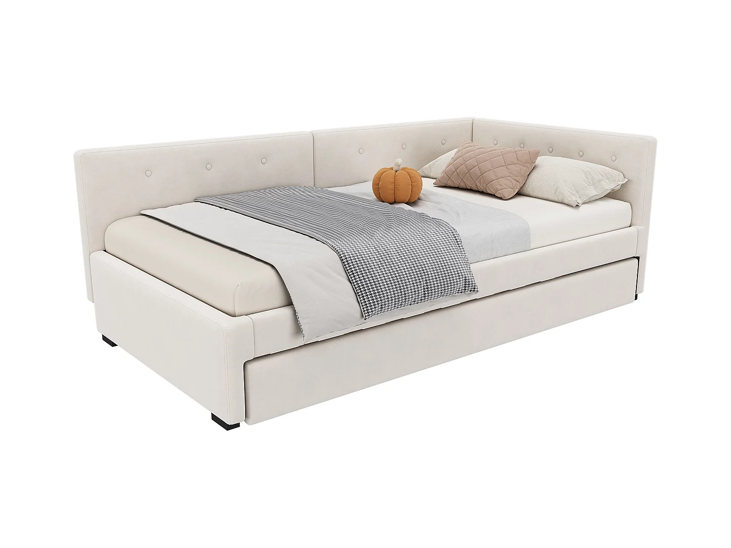 Ausziehbett - 90 x 200 cm + 90 x 190 cm - mit Kopfteil - Samt - beige