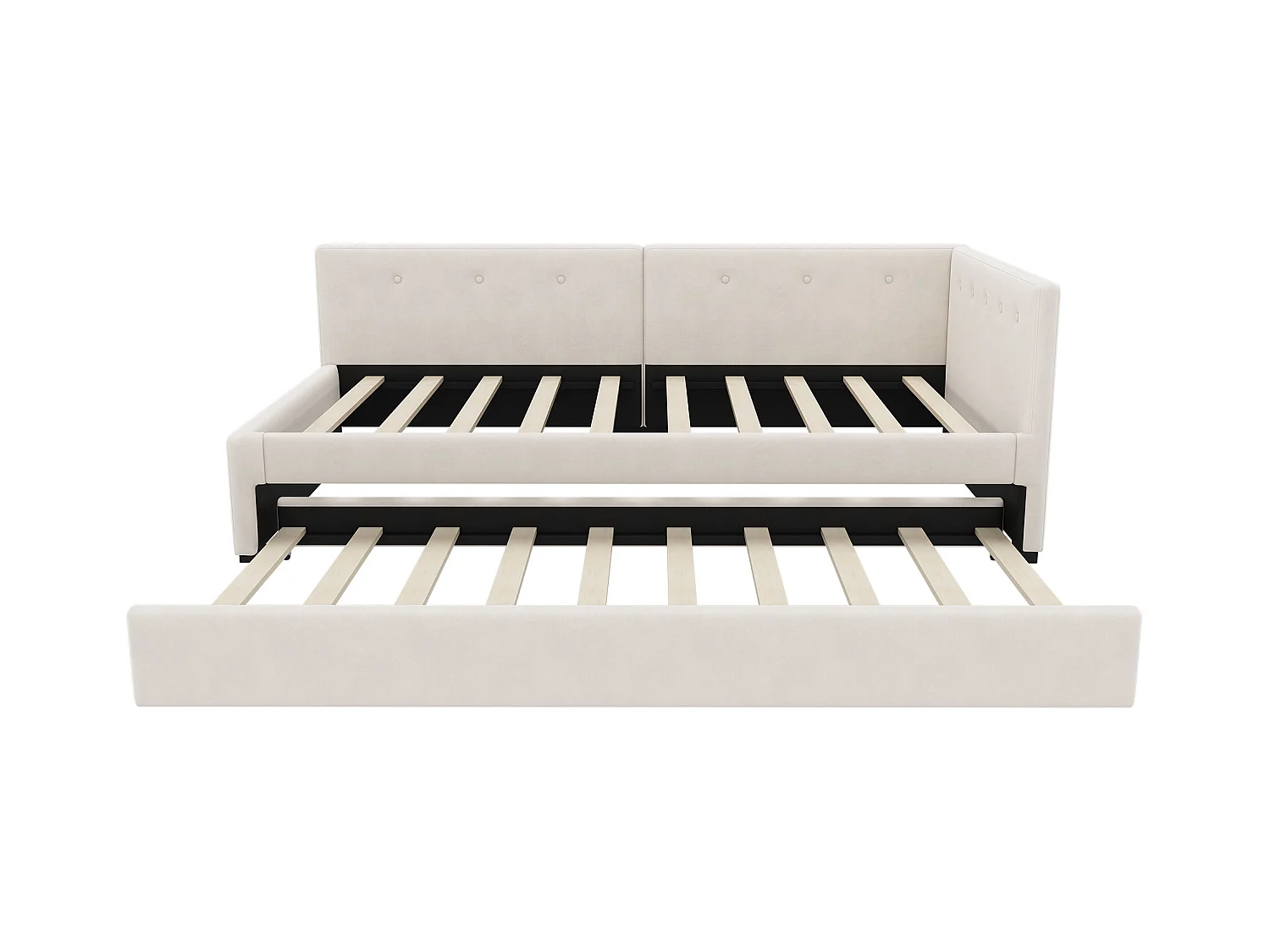 Ausziehbett - 90 x 200 cm + 90 x 190 cm - mit Kopfteil - Samt - beige