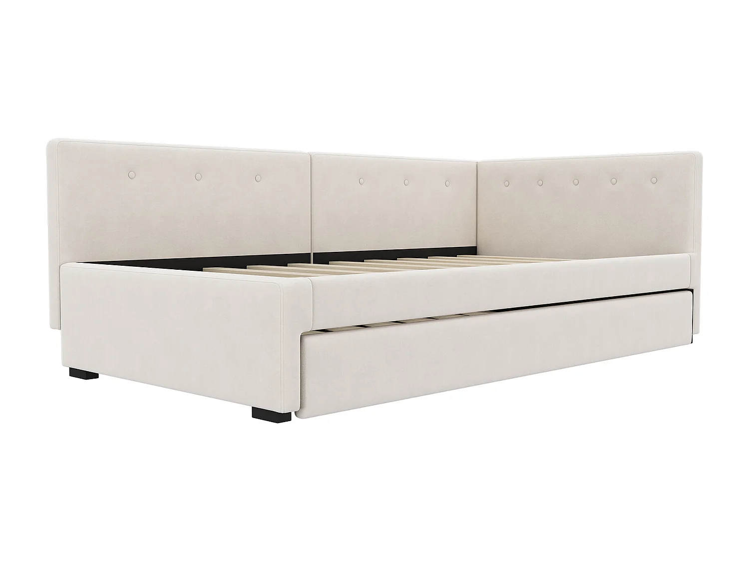 Uitschuifbed - 90 x 200 cm + 90 x 190 cm - met hoofdbord - fluweel - beige