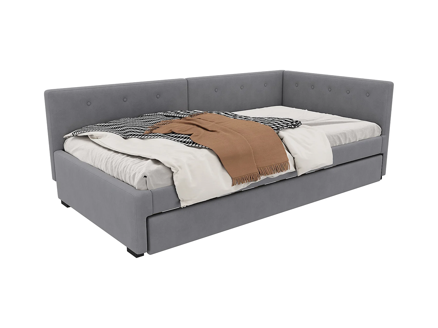 Divano letto estraibile - 90 x 200 cm + 90 x 190 cm - con testiera - velluto - grigio