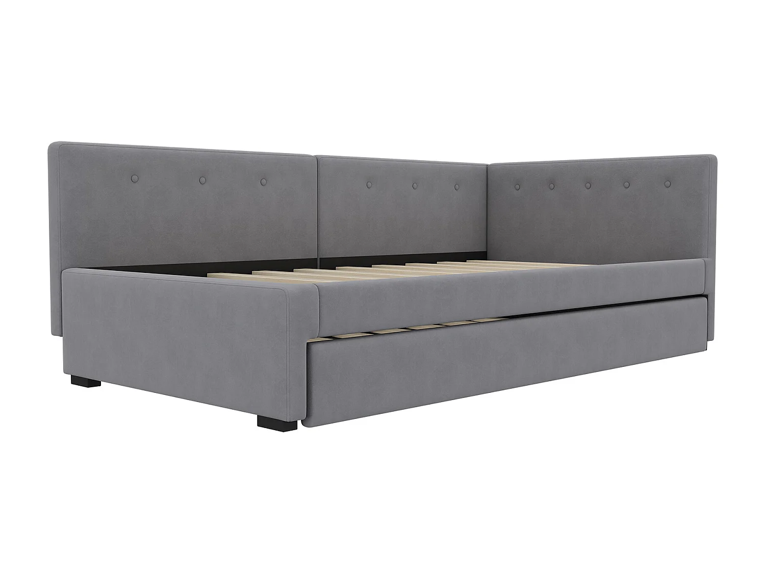Divano letto estraibile - 90 x 200 cm + 90 x 190 cm - con testiera - velluto - grigio