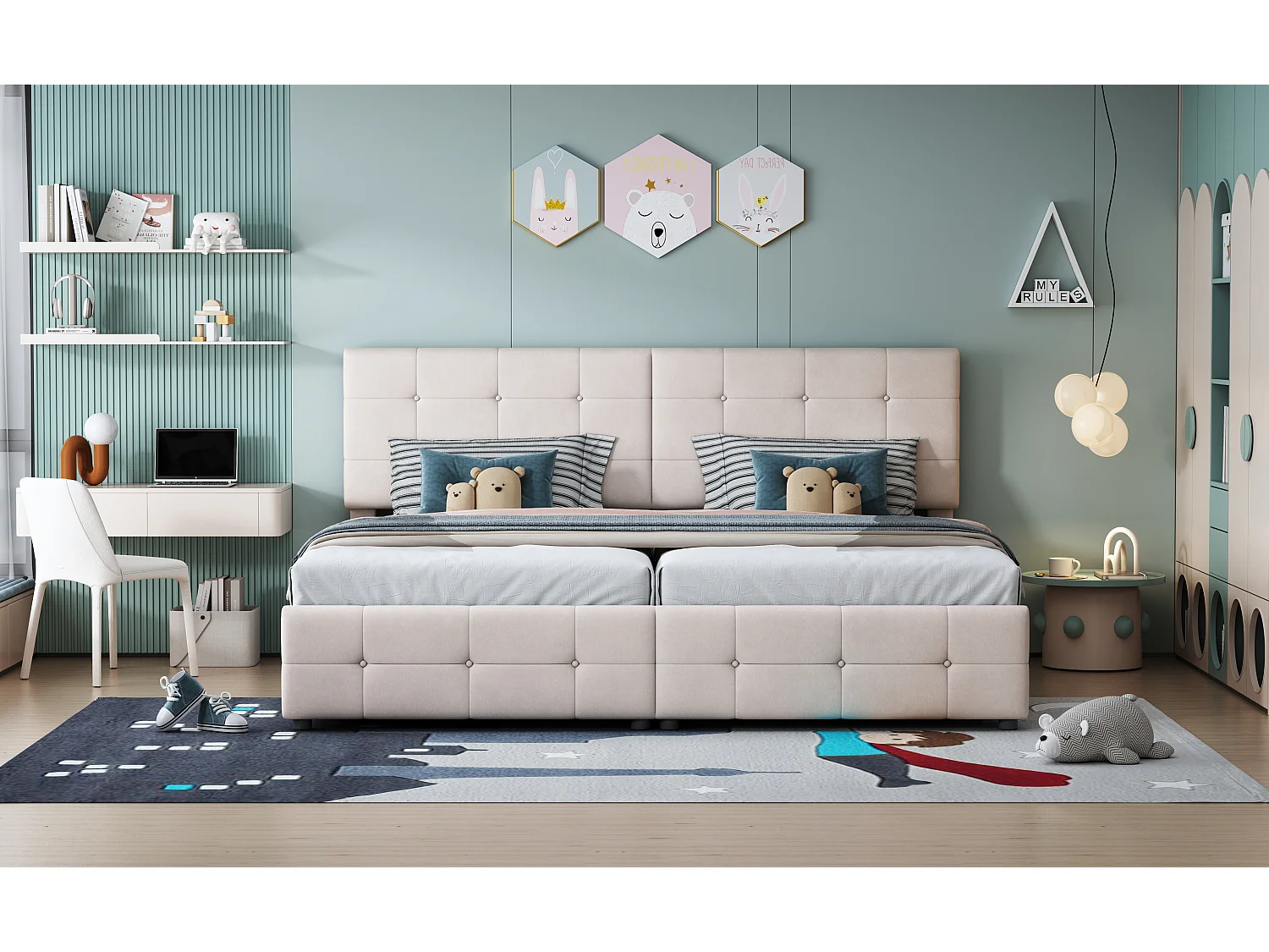 Bettkasten 180 x 200 cm mit Kopfteil – Samt – Lattenrost – Beige