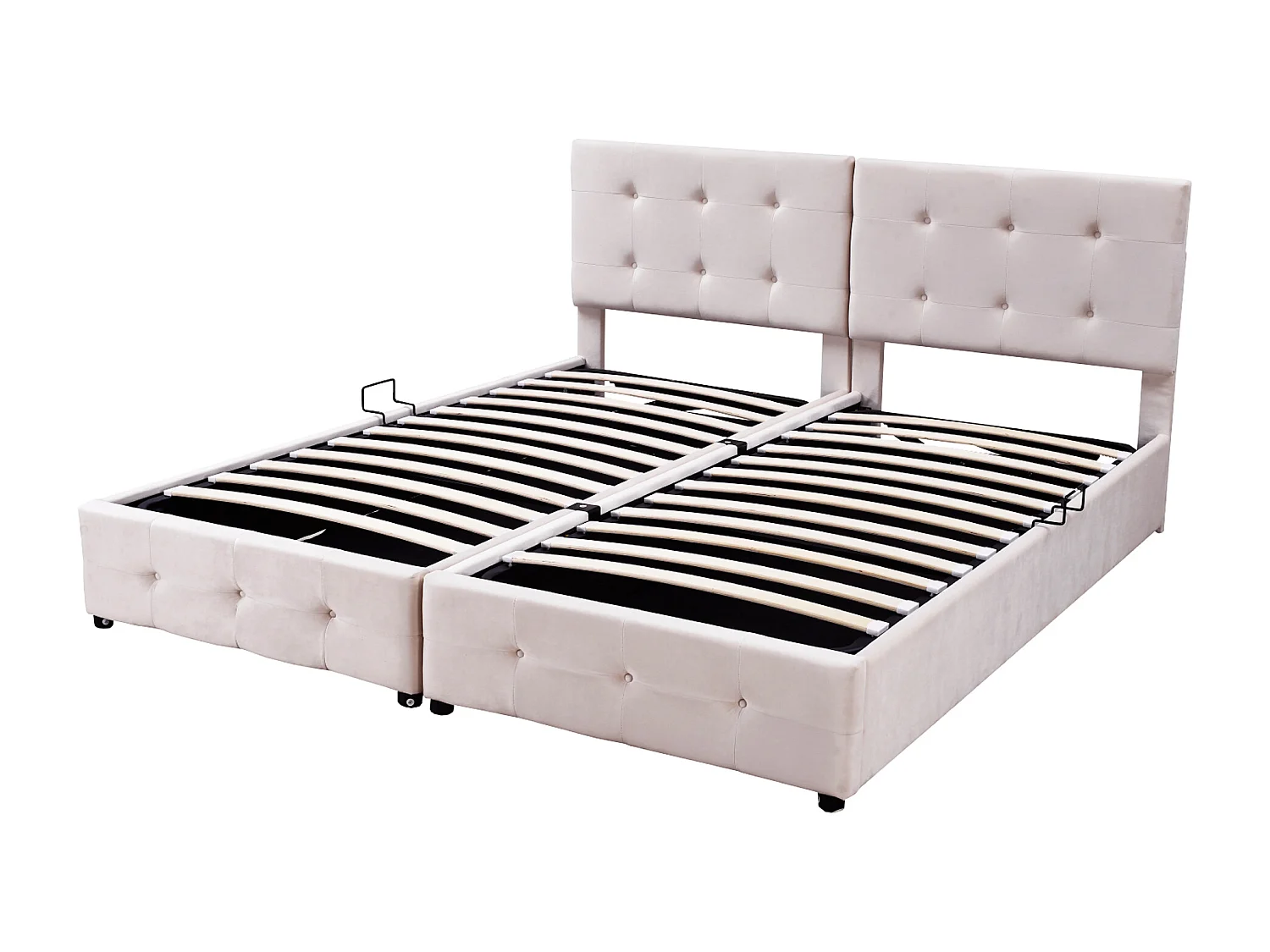 Bettkasten 180 x 200 cm mit Kopfteil – Samt – Lattenrost – Beige